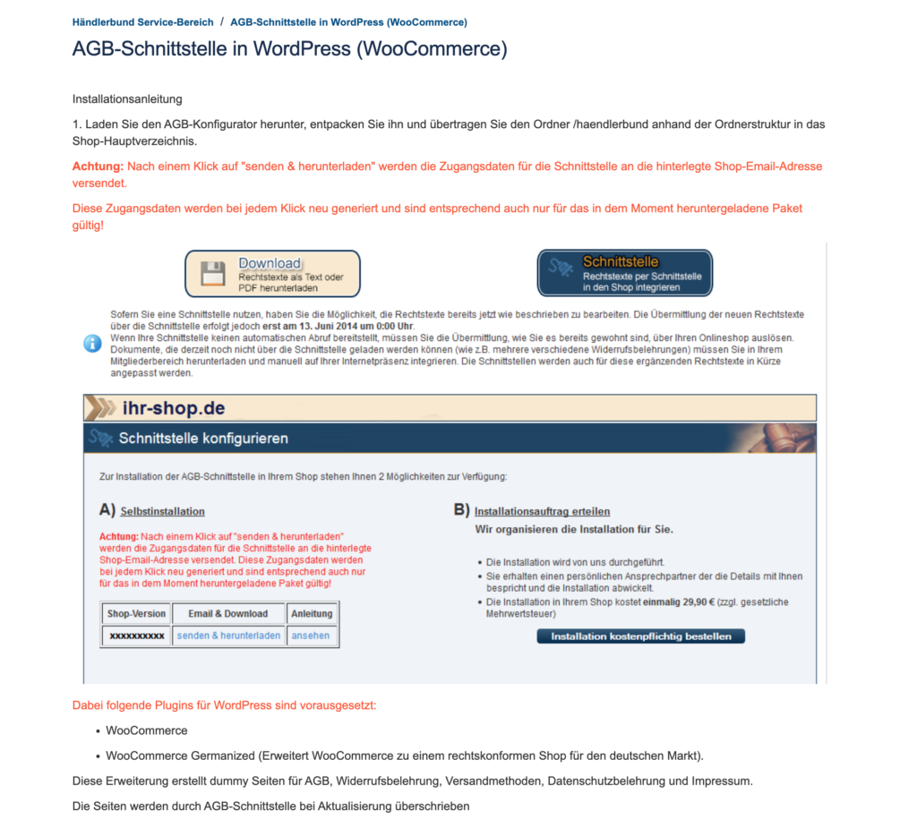 Händlerbund AGB-Schnittstelle in WordPress (WooCommerce)