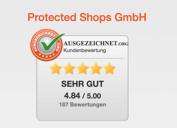 Protected Shops 4,8 Sterne Bewertung auf Ausgezeichnet.org