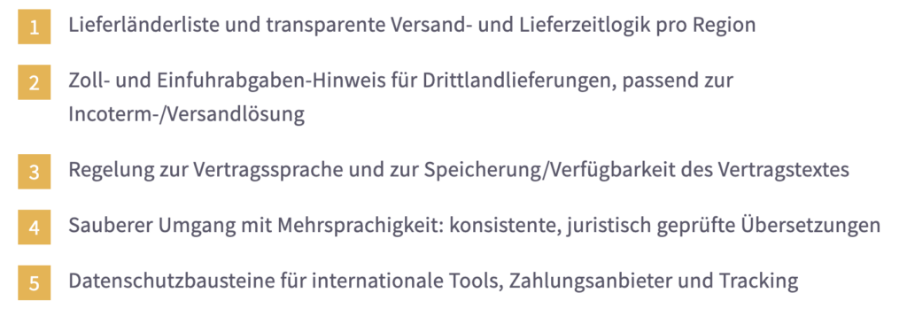 Rechtstexte für internationale Shops