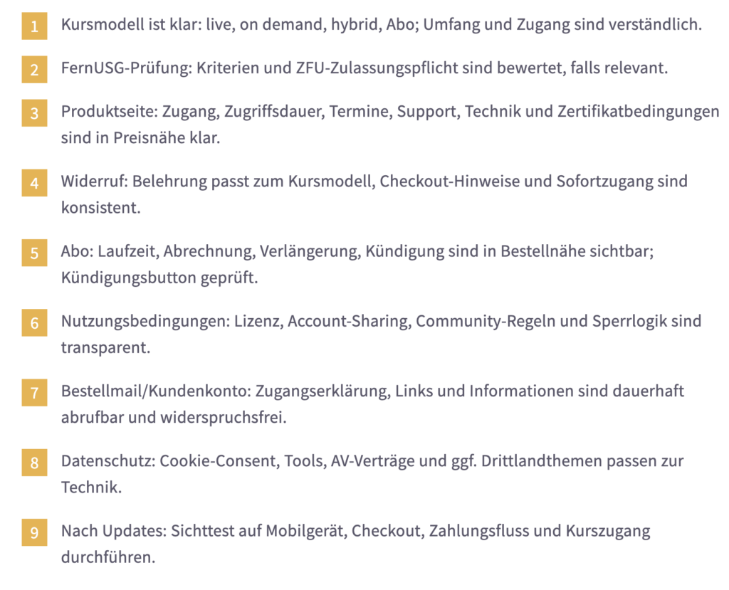 Rechtstexte für Online Kurse